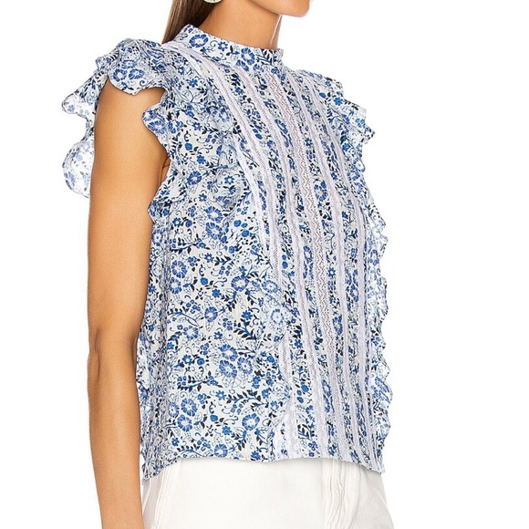 Veronica Beard Sol Floral Ruffle High Neck Blouse - Picture 4 of 9